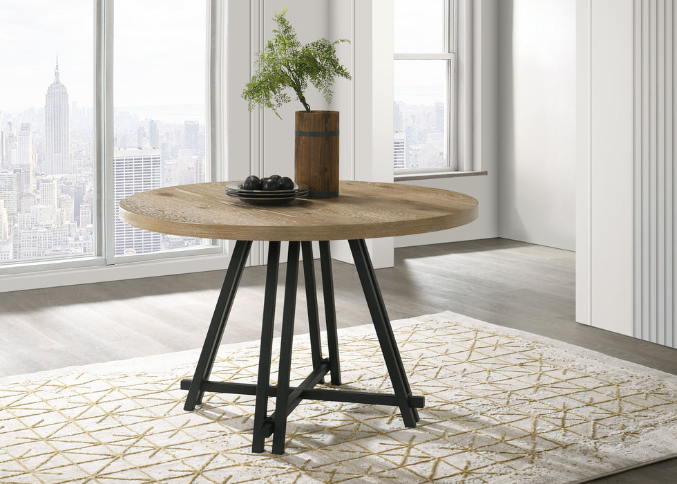 Tate - Round Dining Table With Metal Base - Oak Finish