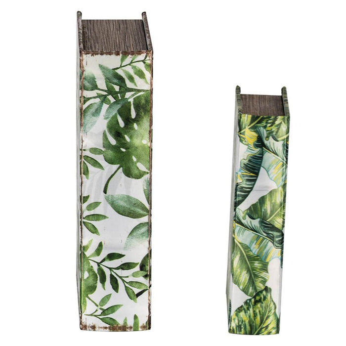 Botanical Book Boxes (Set of 2) - White / Green