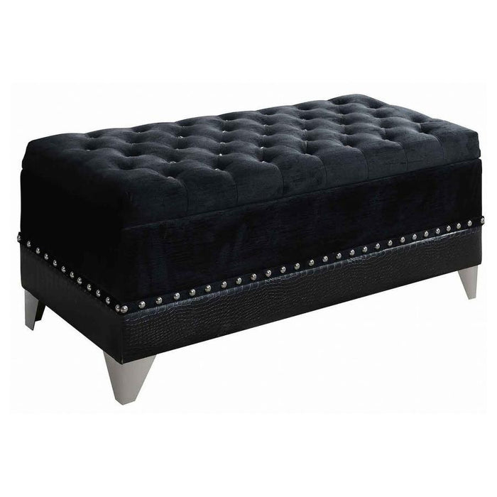 Barzini Bedroom Collection - Black - Barzini Tufted Rectangular Trunk With Nailhead Black