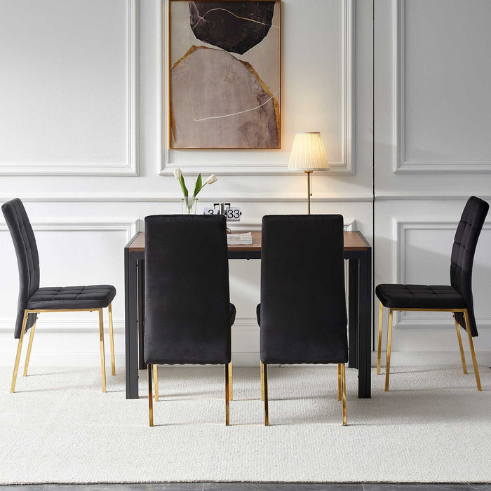 5 Pieces Dining Set Including Velvet High Back Golden Color Legs Nordic Dining Chair & Creative Design Dining Table