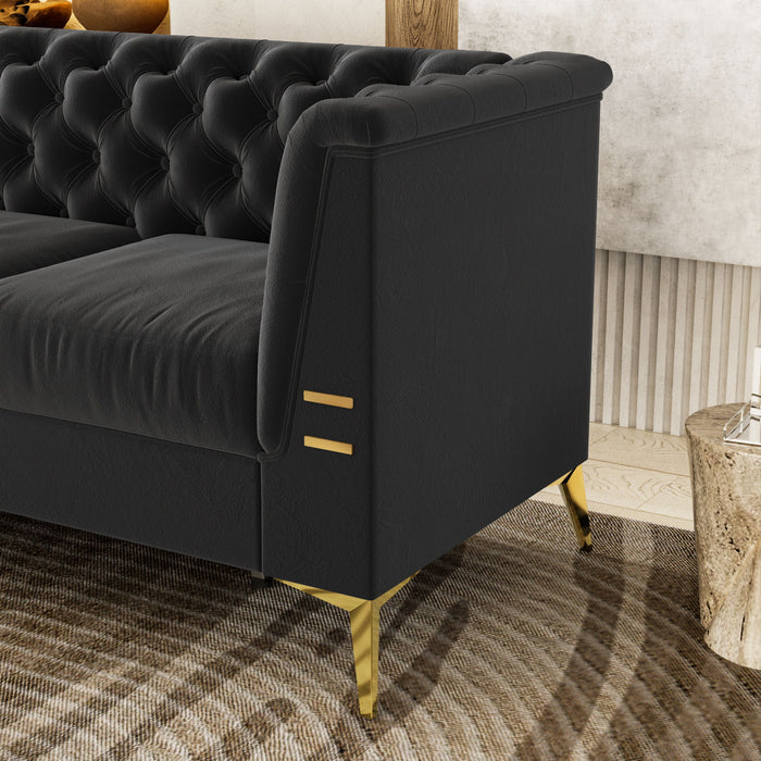 Luxurious Velvet Sofa With Gold Legs, Modern Chesterfield Design, Tufted Upholstery, 3 Seat Couch For Living Room And Office