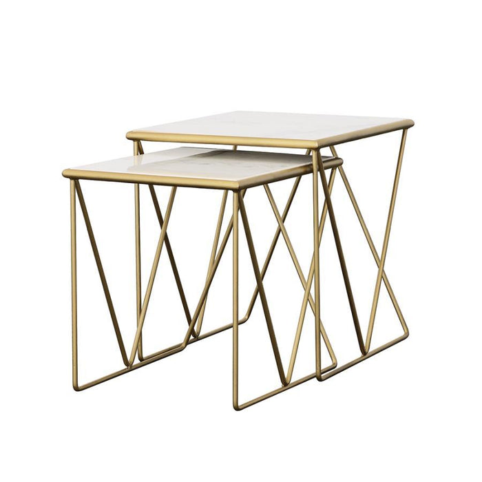 2-piece Nesting Table Set White And Gold