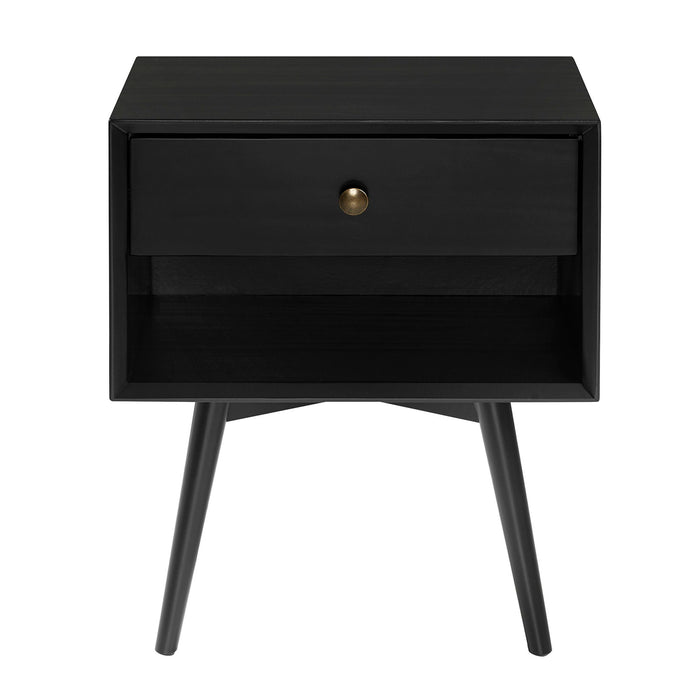 Mid-Century Modern Single Drawer Solid Wood Nightstand