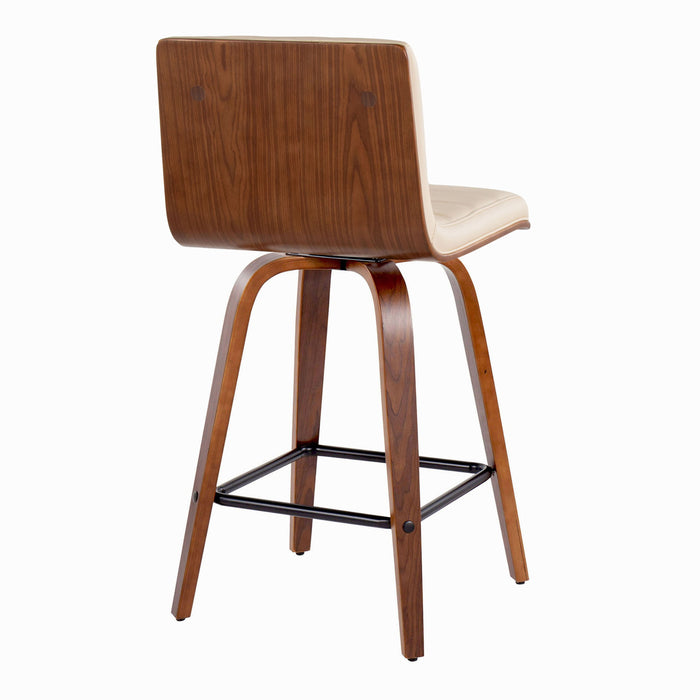 Vasari - Mid Century Modern Fixed Height Counter Stool, Swivel With Square Footrest (Set of 2)