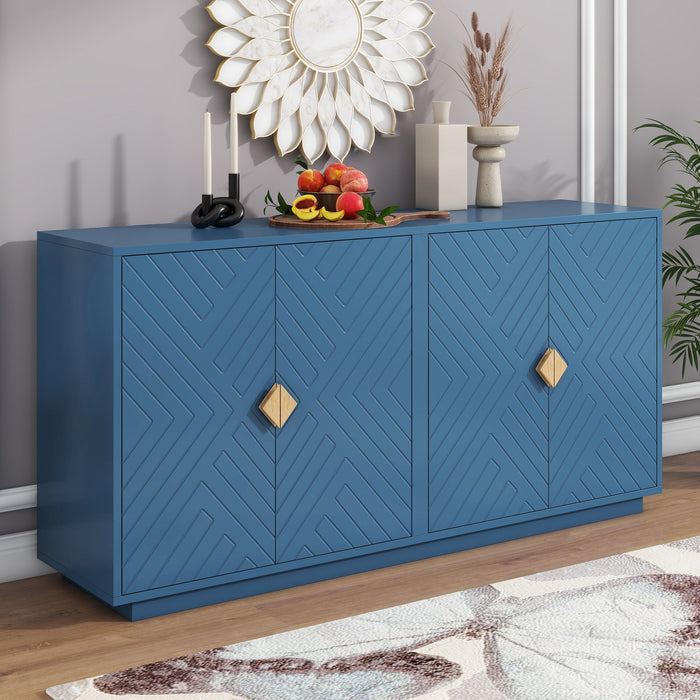 Modern Functional Large Storage Space Sideboard With Wooden Triangular Handles And Adjustable Shelves For Living Room And Dining Room