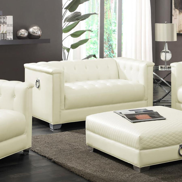 Chaviano Collection - Pearl White - Chaviano Tufted Upholstered Loveseat Pearl White