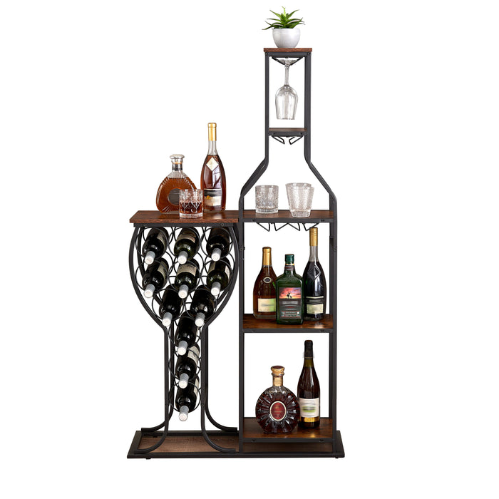 11 Bottle Wine Bakers Rack, 5 Tier Freestanding Wine Rack With Hanging Wine Glass Holder And Storage Shelves, Wine Storage Home Bar For Liquor And Wine Storage for Kitchen, Dining Room