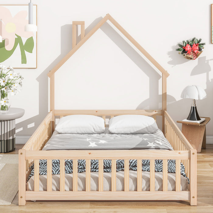 House-Shaped Headboard Floor Bed With Fence