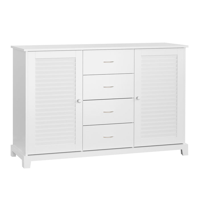 Homcom - Sideboard Buffet Cabinet, Kitchen Cabinet, Coffee Bar Cabinet With 4 Drawers And 2 Louvered Doors For Living Room, Kitchen - White