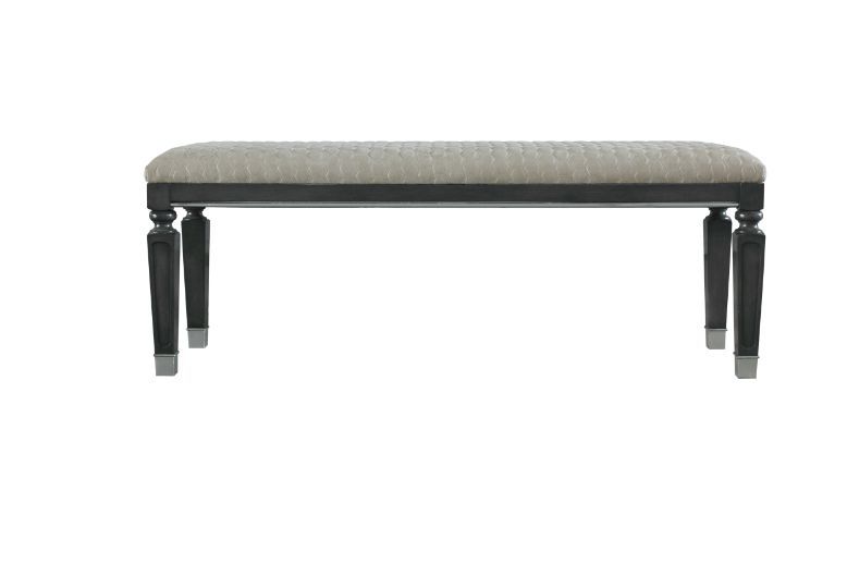 House - Beatrice Bench - Two Tone Beige Fabric, Charcoal Finish