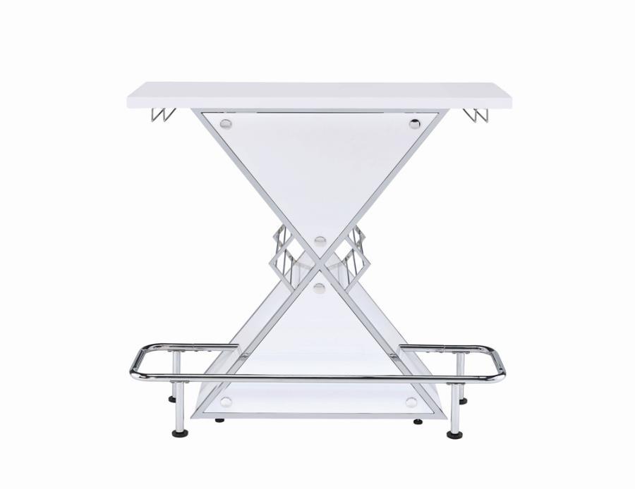 X-shaped Bar Unit With Wine Bottle Storage Glossy White