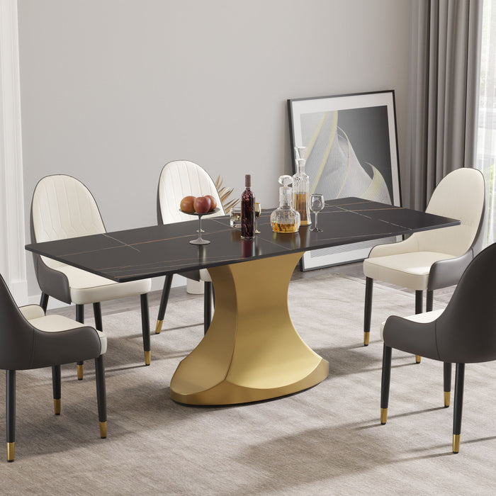 Modern Artificial Stone Panel Golden Stainless Steel Curved Legs, Can Accommodate 8 People - Black / Gold