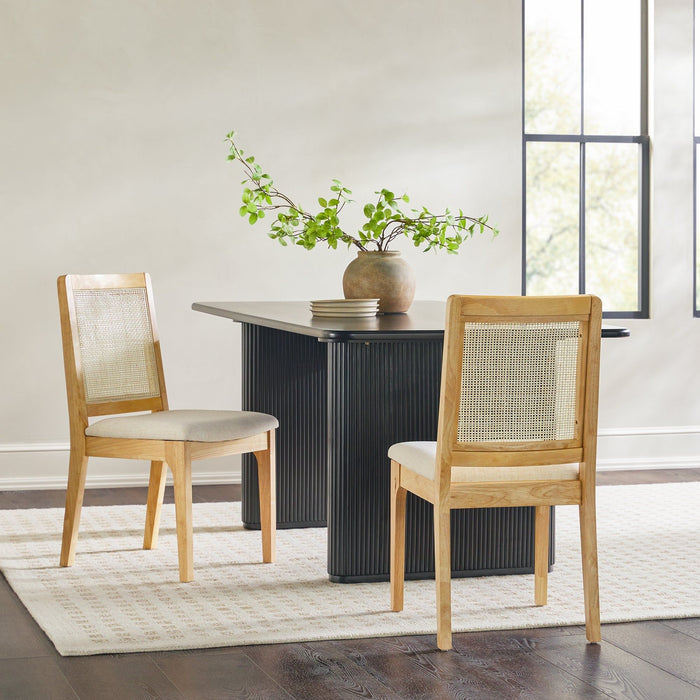 Modern Solid Wood Dining Chair With Rattan Inset Back (Set of 2)