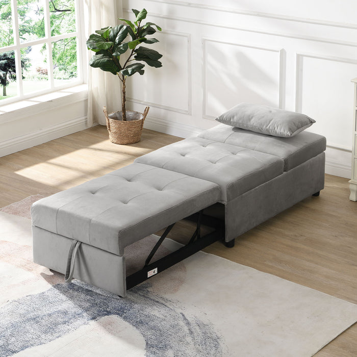 Folding Ottoman Sofa Bed - Gray Fabric