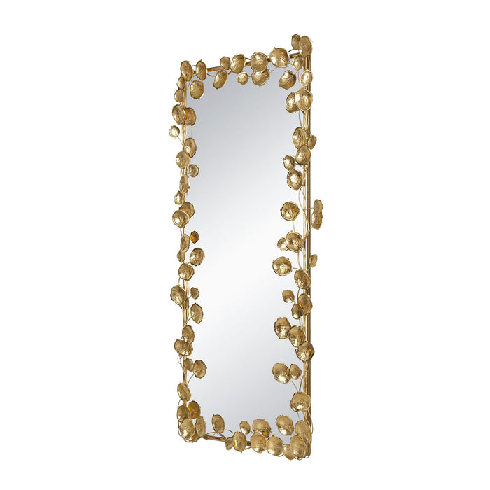 Full Length Mirror With Leaf Accents, Floor Miiror For Living Room Bedroom - Golden