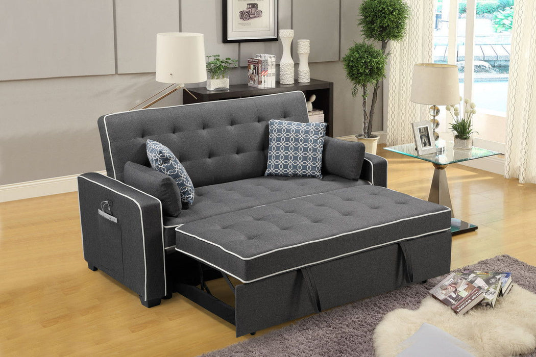 Cody - Modern Fabric Sleeper Sofa With 2 USB Charging Ports And 4 Accent Pillows - Gray