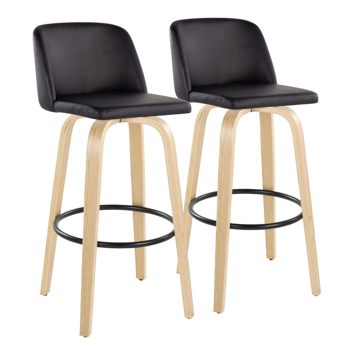 Toriano - Contemporary Fixed Height Barstool With Swivel With Round Footrest (Set of 2) - Natural / Black