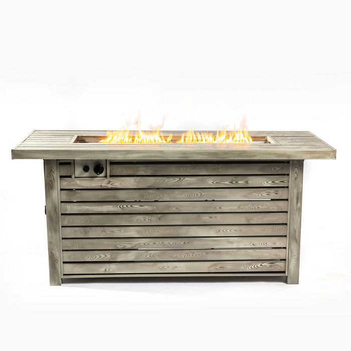 54" Outdoor Fire Table Steel Fire Pit Table With Wood Grain Surface - Light Beige