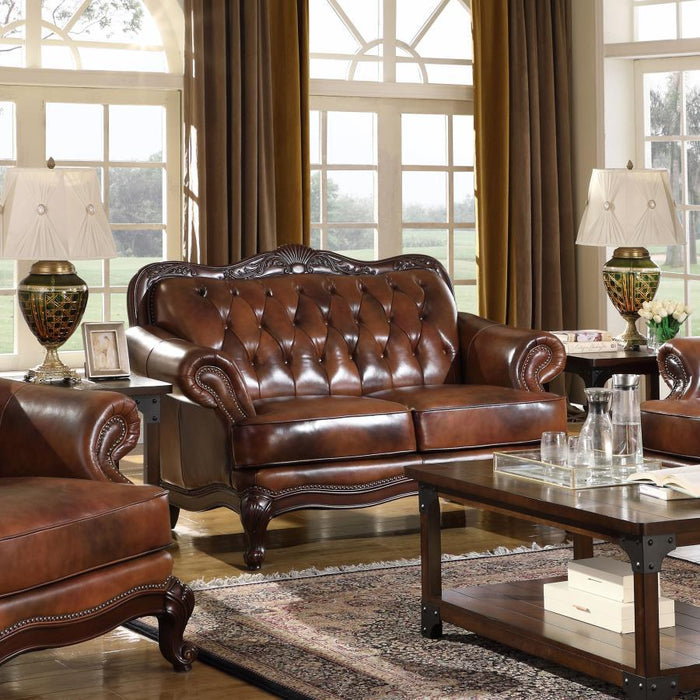 Victoria Collection - Tri-tone - Victoria Tufted Back Loveseat Tri-tone And Warm Brown