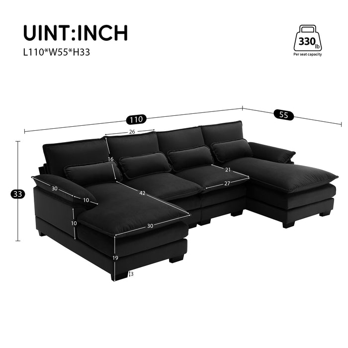 Modern U-Shaped Sectional Sofa With Waist Pillows, 6 Seat Upholstered Symmetrical Sofa Furniture, Sleeper Sofa Couch With Chaise Lounge For Living Room