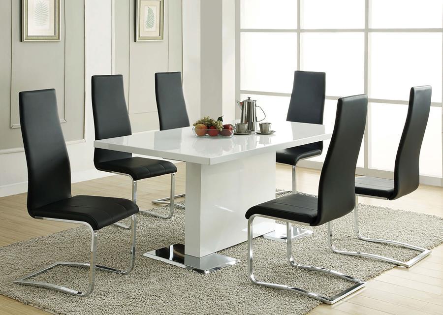 Anges - T-Shaped Pedestal Dining Table - Glossy White