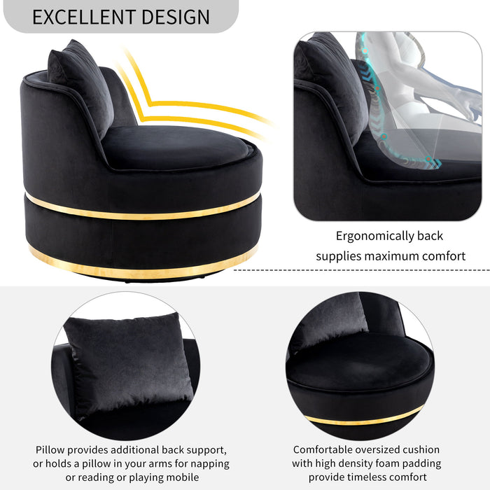 360° Swivel Accent Chair Velvet Modern Upholstered Barrel Chair Over-Sized Soft Chair With Seat Cushion For Living Room