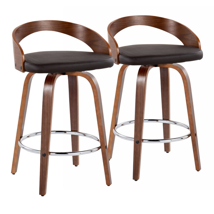 Grotto - Mid Century Modern Elegant Fixed Height Counter Stool With Swivel With Round Footrest (Set of 2)