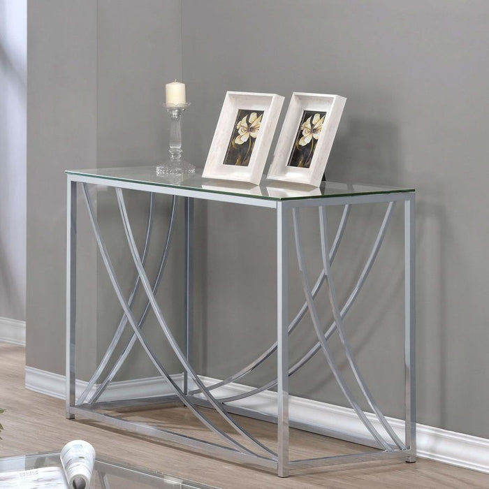 Living Room: Glass Top Occasional Tables - Glass Top Rectangular Sofa Table Accents Chrome