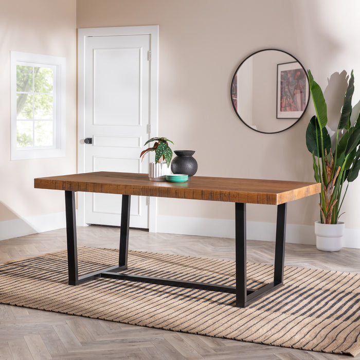 Modern Distressed Solid Wood And Metal Open Frame Dining Table