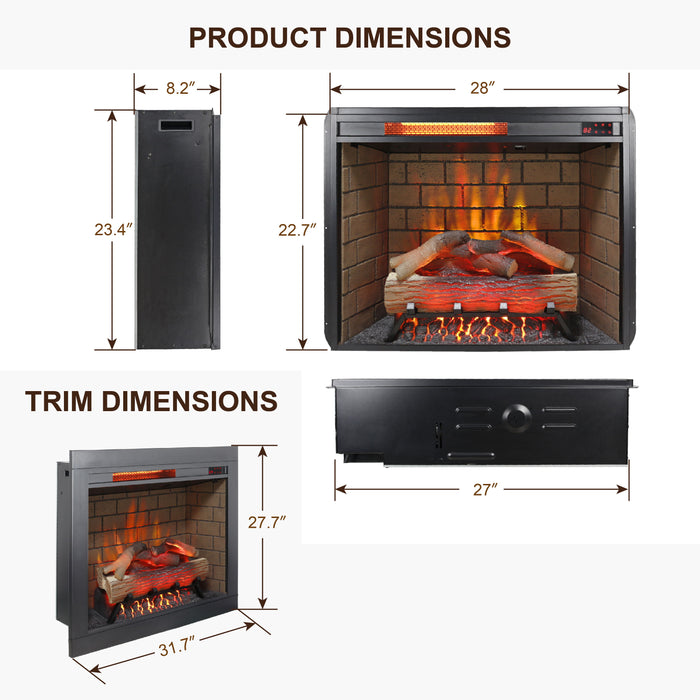 Infrared Electric Fireplace Insert, Touch Panel Home Decor Heater, Smokeless Firebox With Trim Kit