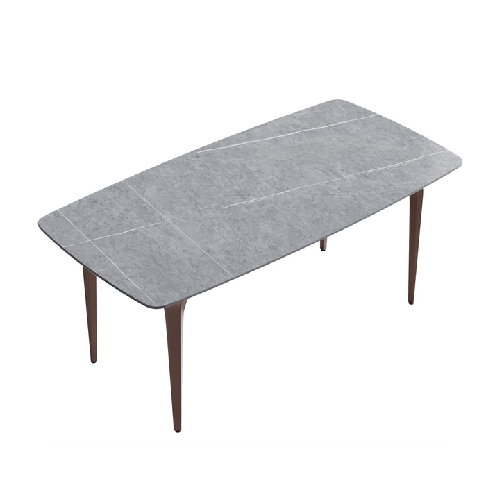 70.87" Modern Artificial Stone Gray Curved Metal Leg Dining Table, Can Accommodate 6-8 People - Gray