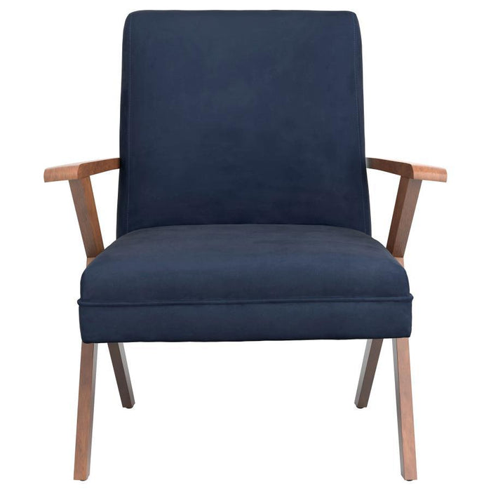 Monrovia Wooden Arms Accent Chair Dark Blue And Walnut