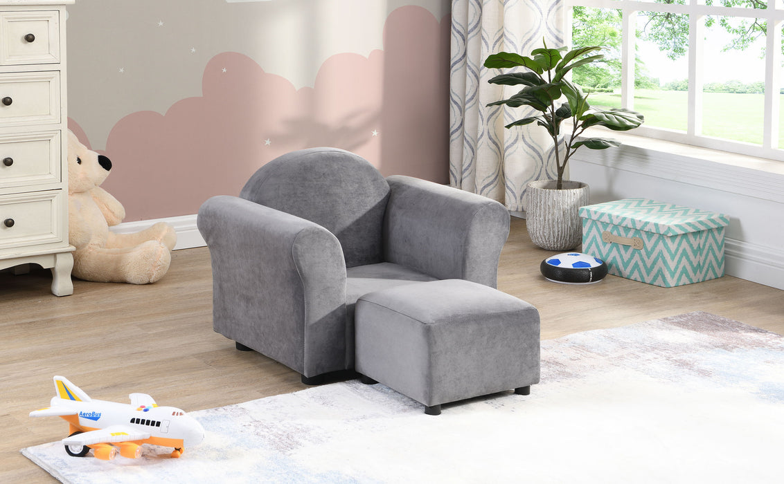 Kids Recliner Chair, Kids Upholstered Couch With Ottoman - Gray