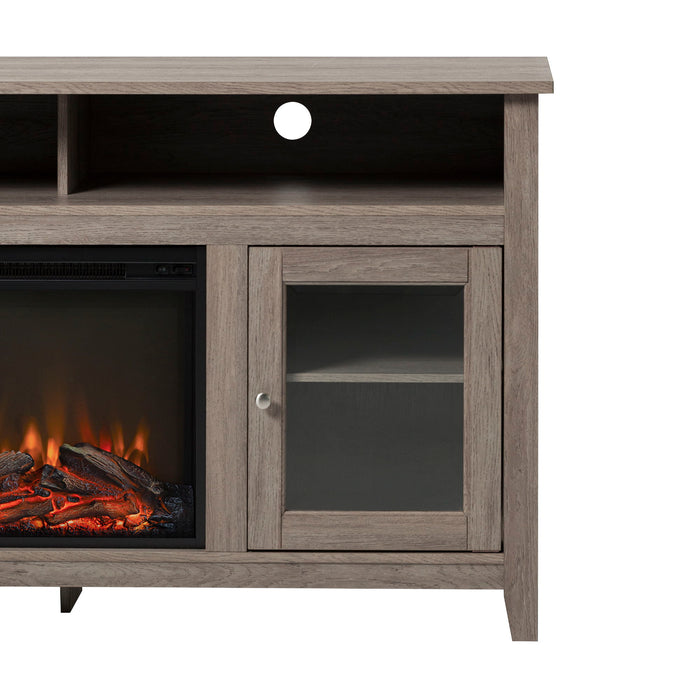 Classic Glass Door Fireplace Tall TV Stand For TVs Up To 65" - Driftwood