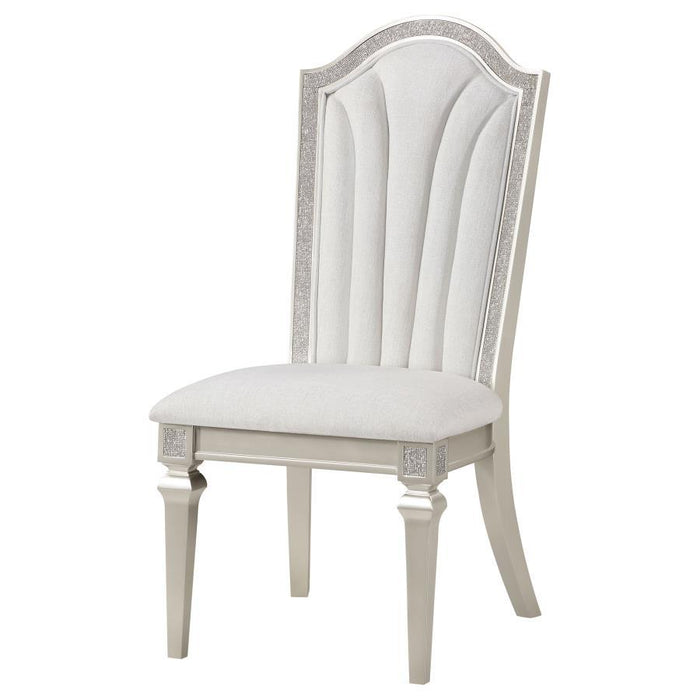 Evangeline - Upholstered Dining Side Chair With Faux Diamond Trim (Set of 2) - Ivory And Silver Oak