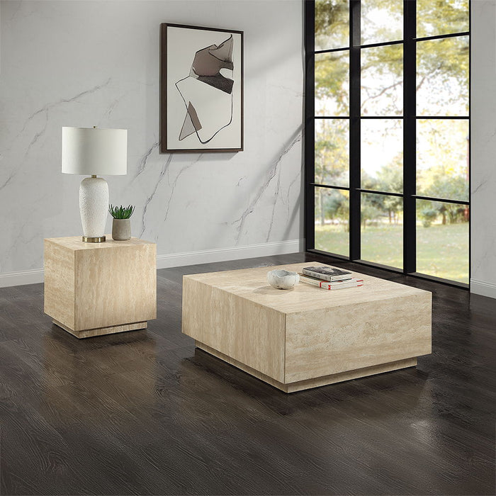 Deon - End Table - Beige Travertine