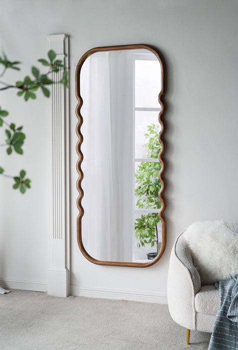 Oversized Wooden Floor Mirror With Unique Frame - Brown