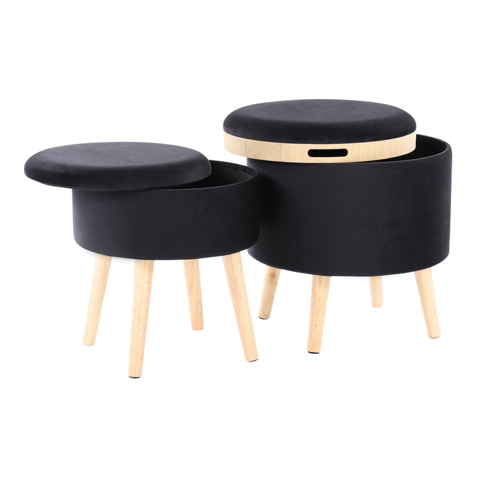 Tray - Contemporary Storage Ottoman With Matching Stool - Black / Natural