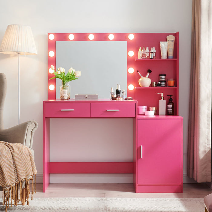 Vanity Desk With Mirror And Lights, 46.4In Dressing Table With 2 Large Drawer & Large Vertical Organizer, 3 Level Dresser & 3 Lighting Modes Adjustable Brightness, Suitable For Bedroom