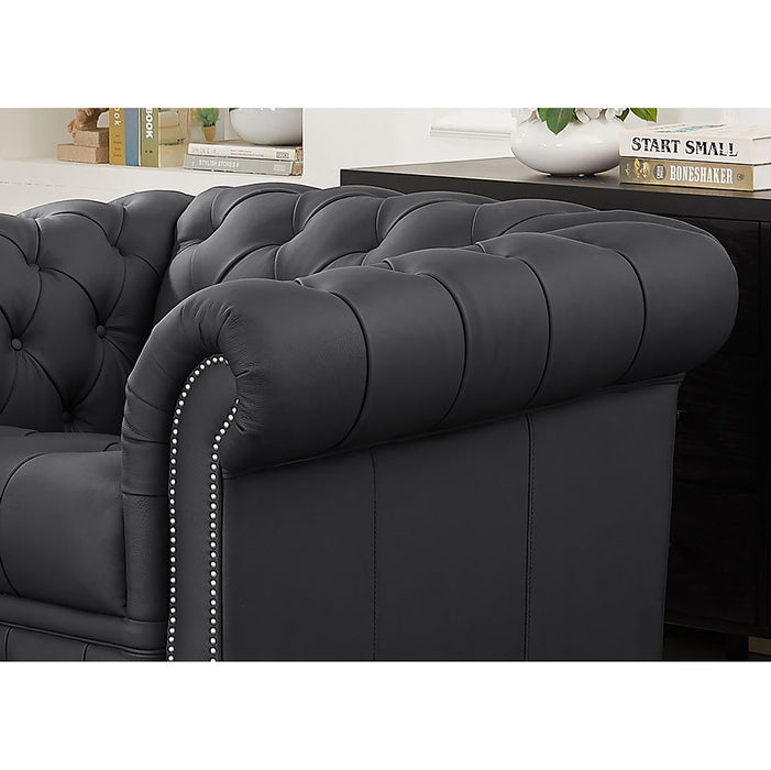 York - Waxy Pull Up Leather Chair - Black