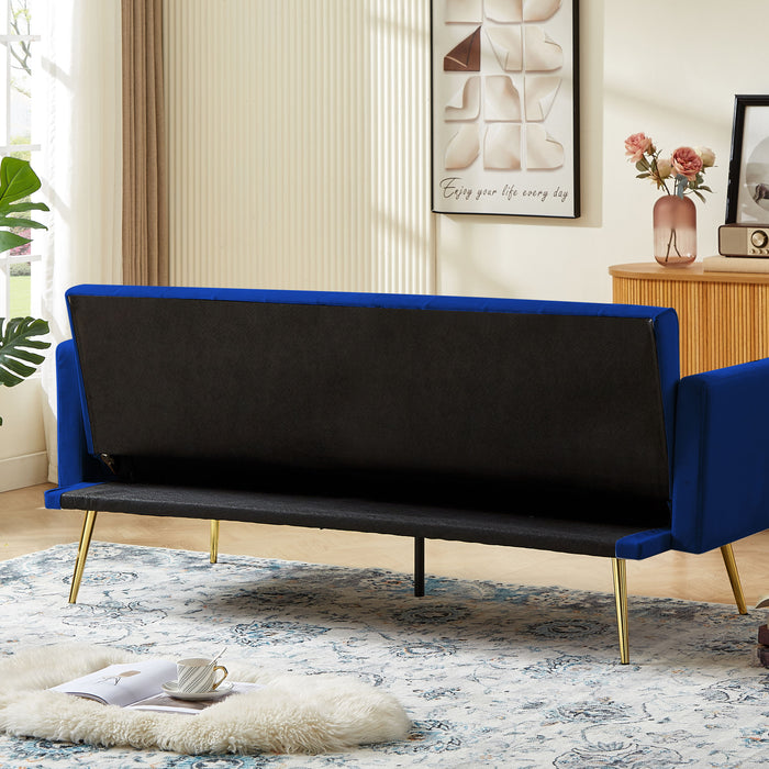 Morden Velvet Futon Sofa Bed For Living Room, Convertible 3 Adjustable Couch Loveseat With Metal Leg