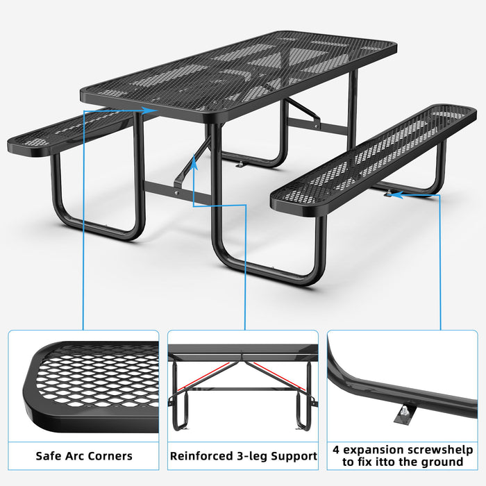 Expanded Rectangular Picnic Metal Table