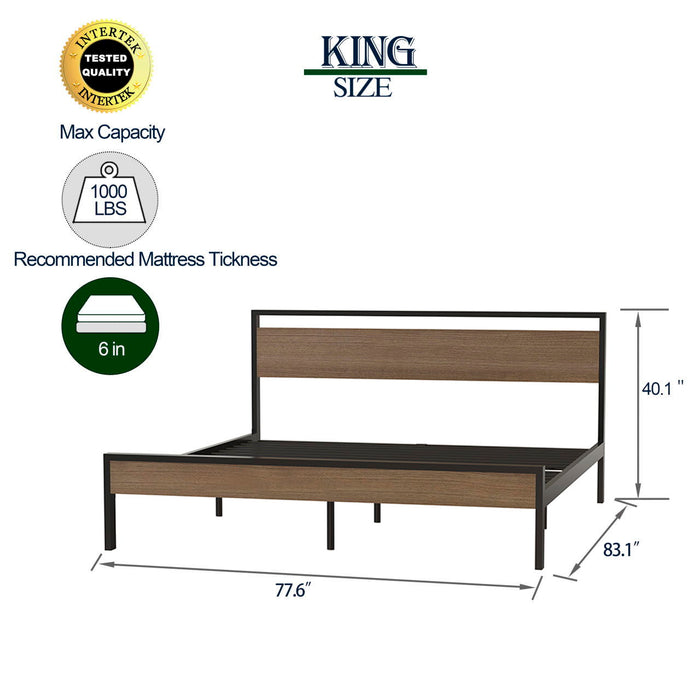 Ceres - Metal Bed With Wood Headboard & Footboard