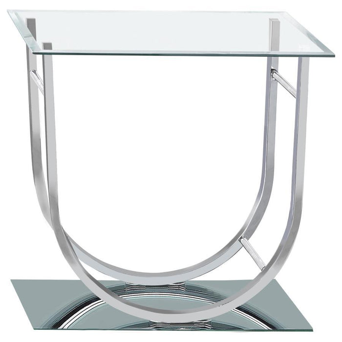 Living Room: Glass Top Occasional Tables - U-shaped End Table Chrome