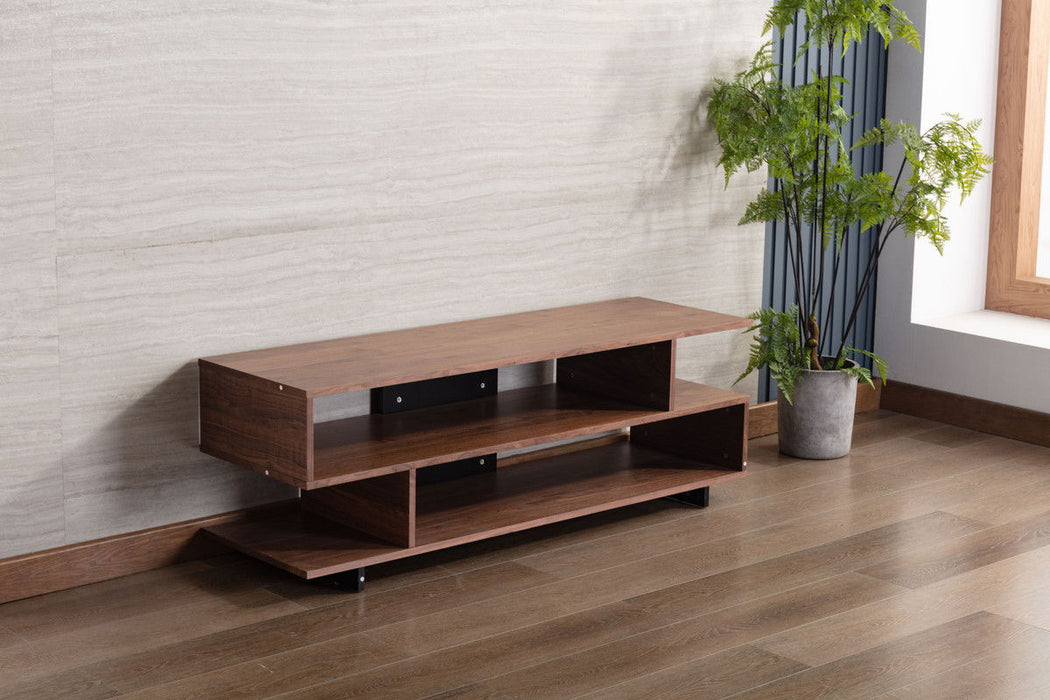 Iris - Finish TV Stand With 2 Levels Of Shelves - Brown Walnut And Black