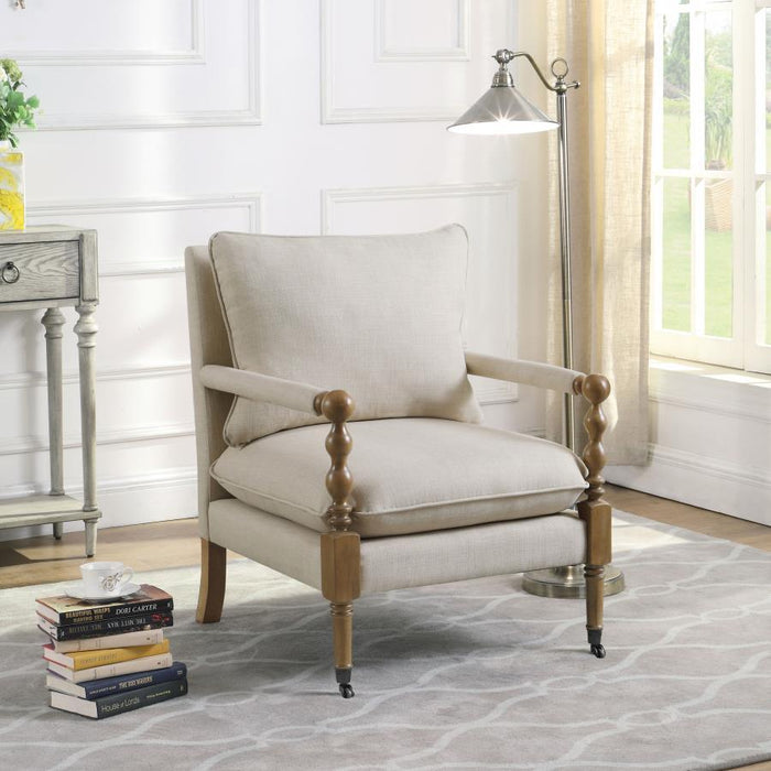 Beige - Upholstered Accent Chair With Casters Beige