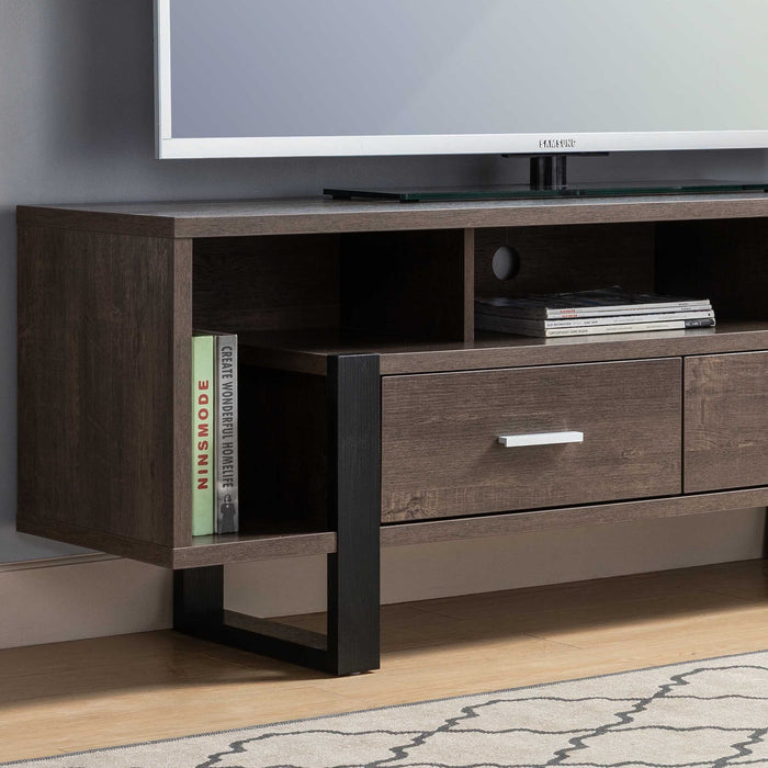 Modern TV Stand With Three Shelves And Two Drawers