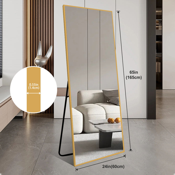 Floor Mirror Full Length Mirror Ultra Thin Aluminum Alloy Frame Modern Style Standing / Hanging Mirror Wall Mounted Mirror - Gold