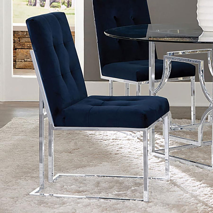 Blue - Upholstered Dining Chairs Ink Blue And Chrome (Set of 2)