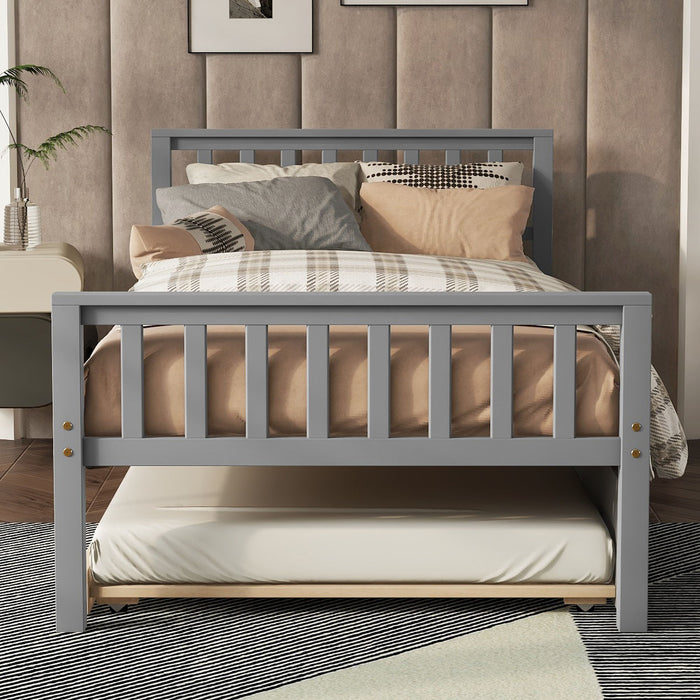 Twin Bed With Trundle, Platform Bed Frame With Headboard And Footboard, For Bedroom Small Living Space, No Box Spring Needed